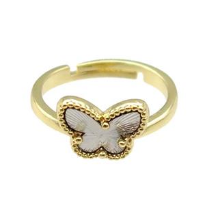 copper Butterfly Ring, adjustable, gold plated, approx 9-12mm, 18mm dia [FN28717]
