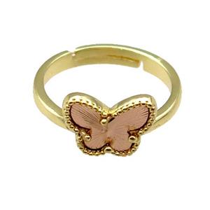 copper Butterfly Ring, adjustable, gold plated, approx 9-12mm, 18mm dia [FN28719]