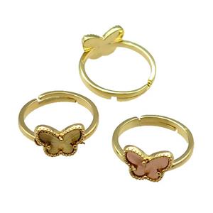 copper Butterfly Ring, adjustable, gold plated, mix, approx 9-12mm, 18mm dia [FN28720]