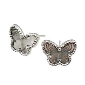 copper Butterfly Stud Earring, platinum plated, approx 9-12mm [FN28721]