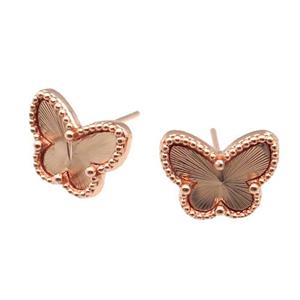 copper Butterfly Stud Earring, rose gold, approx 9-12mm [FN28723]
