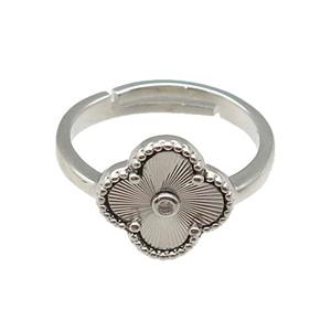 copper Clover Ring, adjustable, platinum plated, approx 12mm, 18mm dia [FN28744]