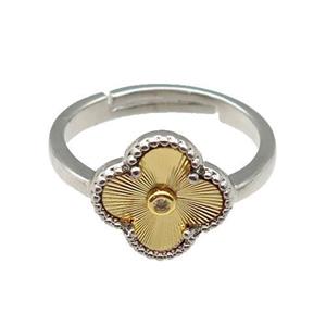 copper Clover Ring, adjustable, platinum plated, approx 12mm, 18mm dia [FN28745]