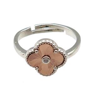 copper Clover Ring, adjustable, platinum plated, approx 12mm, 18mm dia [FN28746]