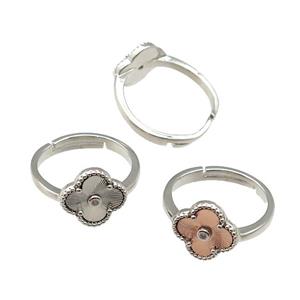 copper Clover Ring, adjustable, platinum plated, mixed, approx 12mm, 18mm dia [FN28747]