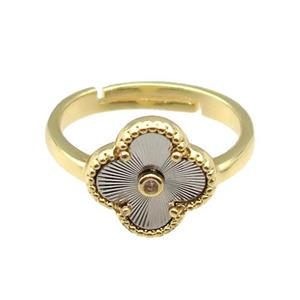 copper Clover Ring, adjustable, gold plated, approx 12mm, 18mm dia [FN28748]
