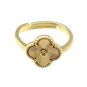 copper Clover Ring, adjustable, gold plated, approx 12mm, 18mm dia [FN28749]