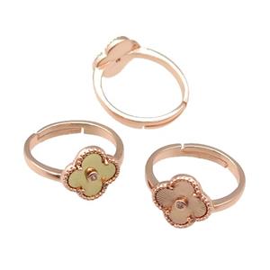 copper Clover Ring, adjustable, rose gold, mixed, approx 12mm, 18mm dia [FN28755]