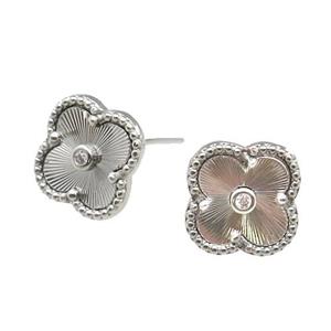 copper Clover Stud Earring, platinum plated, approx 12mm [FN28756]