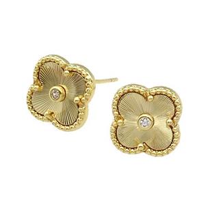 copper Clover Stud Earring, gold plated, approx 12mm [FN28757]
