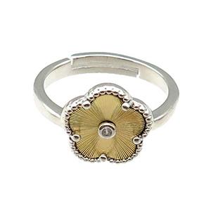 copper Flower Ring, adjustable, platinum plated, approx 12mm, 18mm dia [FN28780]