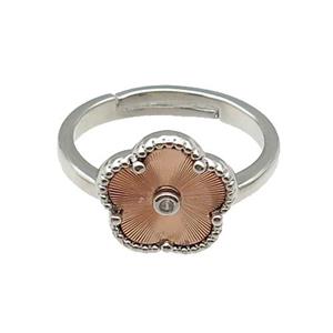 copper Flower Ring, adjustable, platinum plated, approx 12mm, 18mm dia [FN28781]