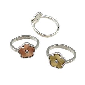 copper Flower Ring, adjustable, platinum plated, mixed, approx 12mm, 18mm dia [FN28782]