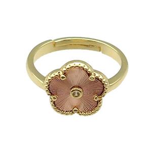 copper Flower Ring, adjustable, gold plated, approx 12mm, 18mm dia [FN28785]