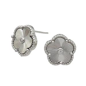 copper Flower Stud Earring, platinum plated, approx 12mm [FN28791]