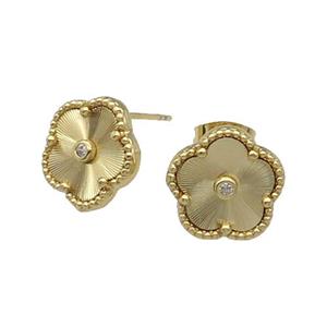 copper Flower Stud Earring, gold plated, approx 12mm [FN28792]
