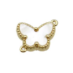 copper Butterfly connector pave white shell, gold plated, approx 9-12mm [FN28795]
