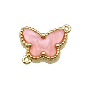 copper Butterfly connector pave pink shell, gold plated, approx 9-12mm [FN28797]