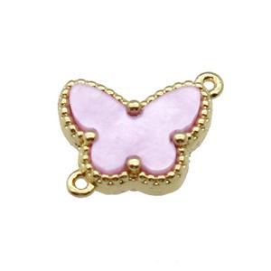 copper Butterfly connector pave pink shell, gold plated, approx 9-12mm [FN28799]
