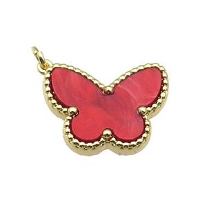 copper Butterfly pendant pave red shell, gold plated, approx 14-18mm [FN28803]