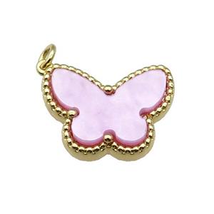 copper Butterfly pendant pave lavender shell, gold plated, approx 14-18mm [FN28804]
