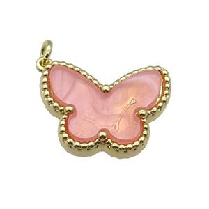 copper Butterfly pendant pave pink shell, gold plated, approx 14-18mm [FN28805]