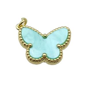 copper Butterfly pendant pave green shell, gold plated, approx 14-18mm [FN28806]