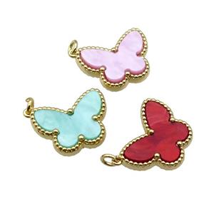 copper Butterfly pendant pave shell, gold plated, mixed, approx 14-18mm [FN28807]