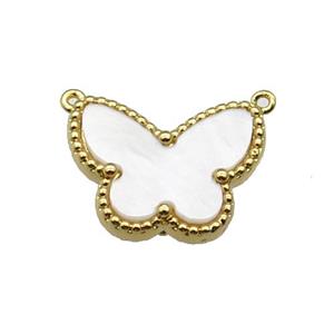 copper Butterfly pendant pave white shell, gold plated, approx 14-18mm [FN28808]