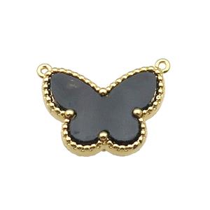 copper Butterfly pendant pave black shell with 2loop, gold plated, approx 14-18mm [FN28809]