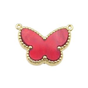 copper Butterfly pendant pave red shell, gold plated, approx 14-18mm [FN28810]