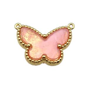 copper Butterfly pendant pave pink shell, gold plated, approx 14-18mm [FN28811]