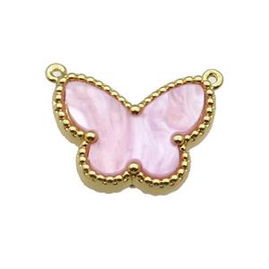 copper Butterfly pendant pave pink shell, gold plated, approx 14-18mm [FN28812]