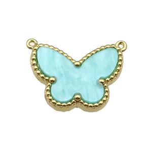 copper Butterfly pendant pave green shell, gold plated, approx 14-18mm [FN28813]