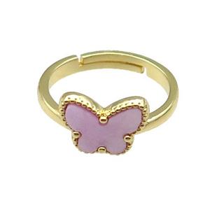 copper pendacopper Butterfly Ring pave lavender shell, adjustable, gold plated, approx 10-12mm, 18mm dia [FN28819]