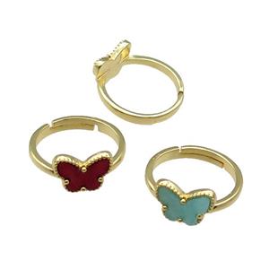 copper Butterfly Ring pave shell, adjustable, gold plated, mixed, approx 10-12mm, 18mm dia [FN28821]