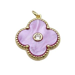 copper Clover pendant pave lavender shell, gold plated, approx 18mm [FN28838]