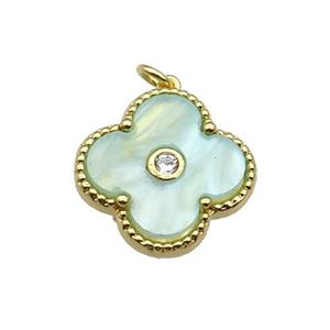 copper Clover pendant pave green shell, gold plated, approx 18mm [FN28839]