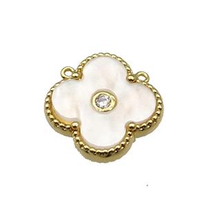 copper Clover pendant pave white shell, gold plated, approx 18mm [FN28842]