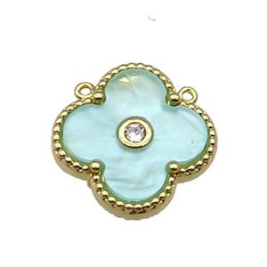 copper Clover pendant pave green shell, gold plated, approx 18mm [FN28846]