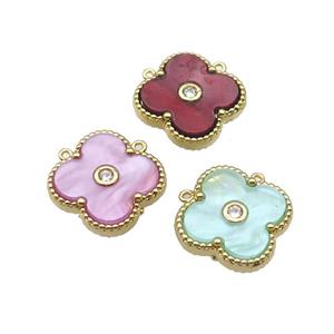 copper Clover pendant pave shell, gold plated, mixed, approx 18mm [FN28848]