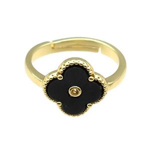 copper Clover Ring pave black shell, gold plated, approx 12mm, 18mm dia [FN28850]