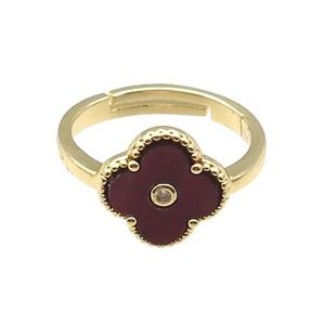 copper Clover Ring pave darkred shell, gold plated, approx 12mm, 18mm dia [FN28851]