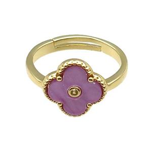 copper Clover Ring pave lavender shell, gold plated, approx 12mm, 18mm dia [FN28852]