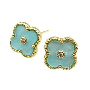 copper Colover Stud Earring pave green shell, gold plated, approx 12mm [FN28860]