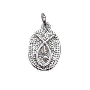 copper oval pendant, fish, platinum plated, approx 10-14mm [FN28874]
