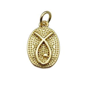 copper oval pendant, fish, gold plated, approx 10-14mm [FN28875]