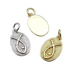 copper oval pendant, fish, mixed, approx 10-14mm [FN28876]