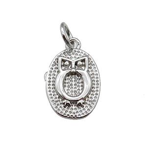 copper oval pendant, owl, platinum plated, approx 10-14mm [FN28877]