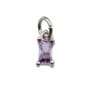 copper pendant paved purple zircon, rectangle, platinum plated, approx 4-6mm [FN28900]